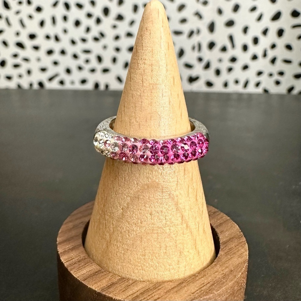 Sterling Silver Cubic Zirconia Ombre Pink White Band Ring Size 6 925 Thailand